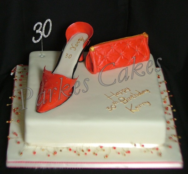 red shoe and handbag birthday cake